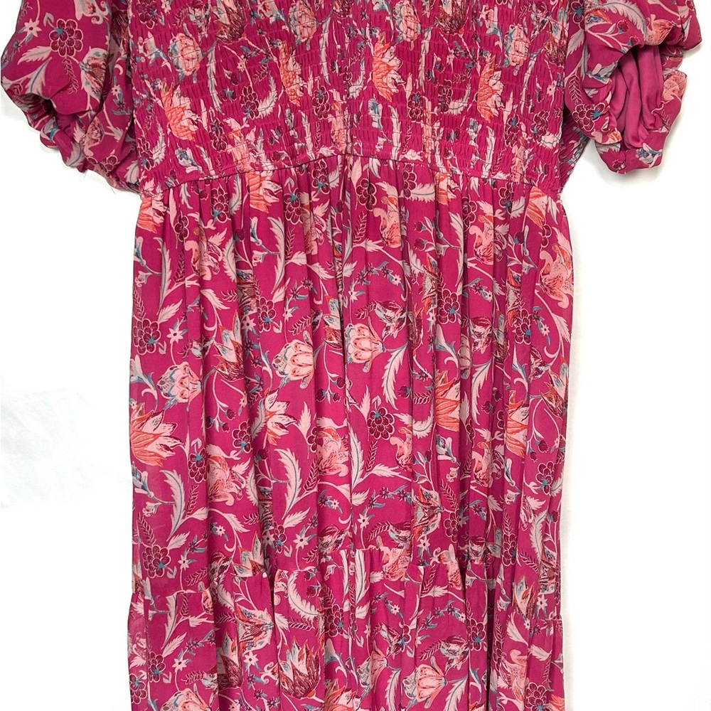 Plus size women's Pink Floral Smocked Dress
